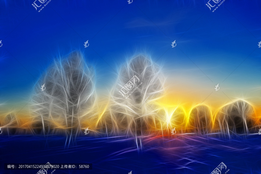 電腦畫,夕照雪林