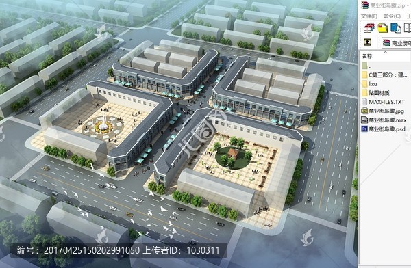 古建商业街鸟瞰效果图3d模型