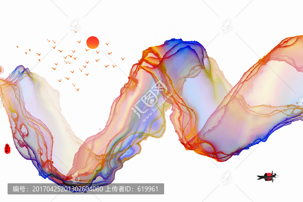 創(chuàng)意彩色水墨意境山水