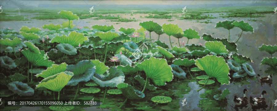 荷花风景油画