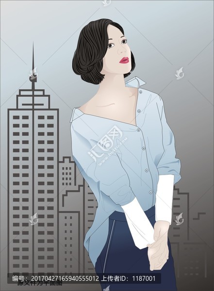 襯衫知性美女插畫(huà)平面圖