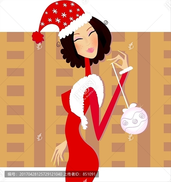 穿紅色圣誕服裝的女人插畫(huà)