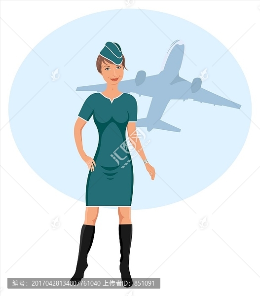 機(jī)場(chǎng)美女空姐插畫矢量圖