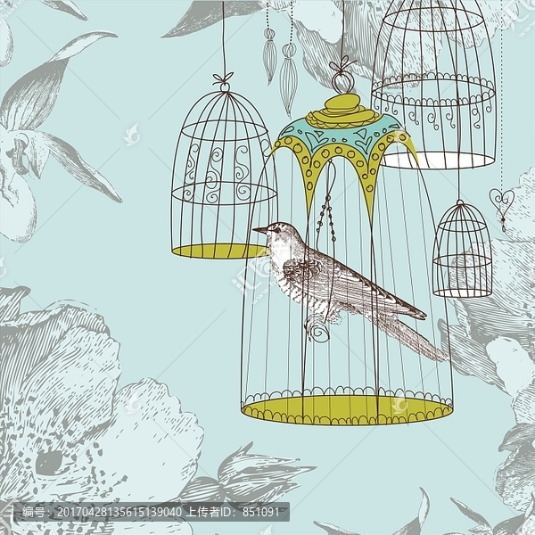 鳥在籠子里的插畫