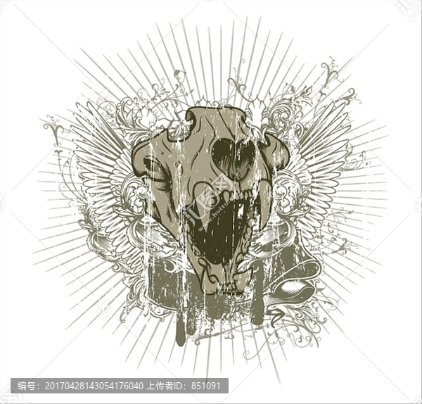 骷髏復(fù)古T恤設(shè)計(jì)插圖