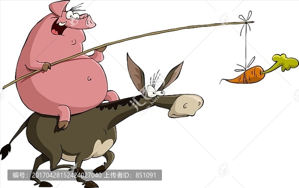 猪骑驴的矢量插画