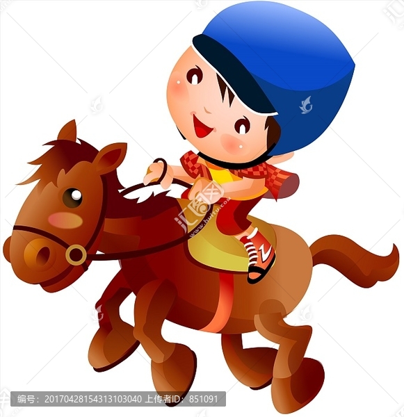 騎馬的小孩矢量插畫