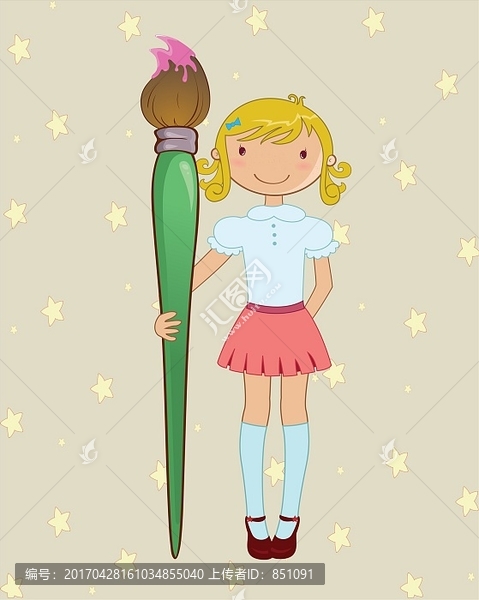 矢量插畫卡通小女生