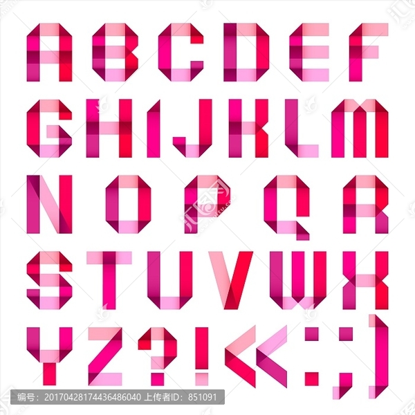 光谱字母折叠的纸带粉红色