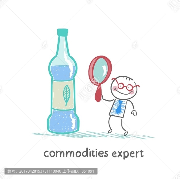 商品專家用放大鏡看瓶子