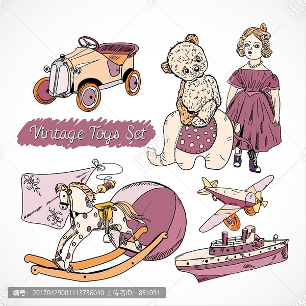 古董兒童玩具素描圖