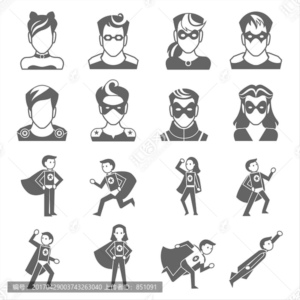男女化身超人服飾矢量插畫