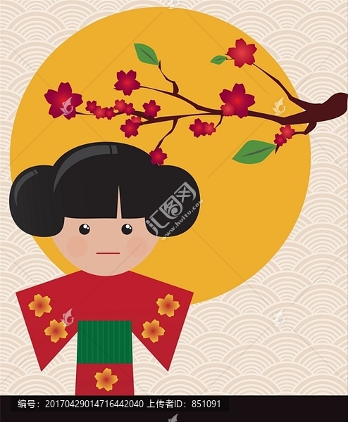 可愛小日本藝伎插圖
