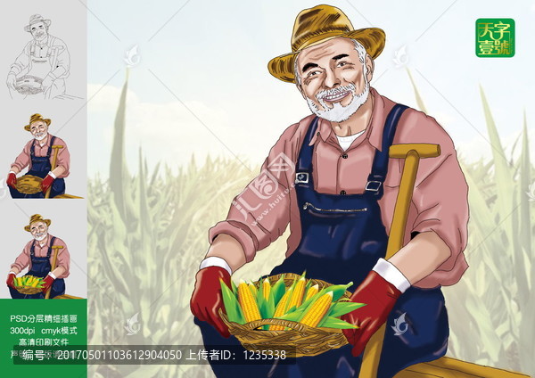 農(nóng)民插畫,玉米插畫