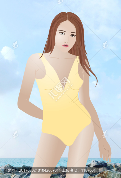 泳裝美女人物插畫平面圖
