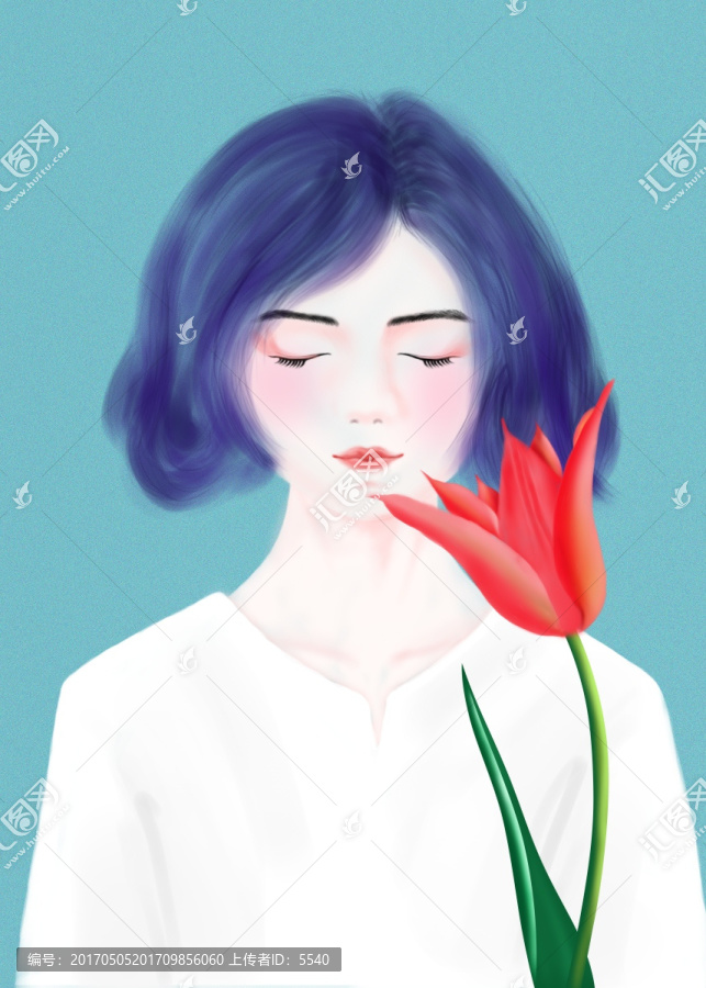 清新森系唯美女孩郁金香手機(jī)殼
