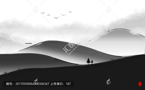 水墨晕染壁画,水墨山