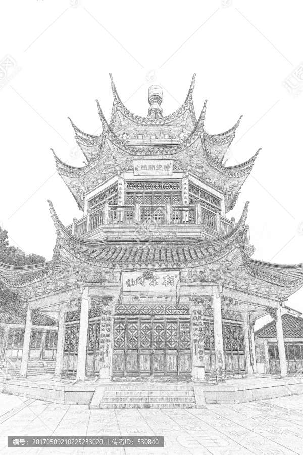 江南古鎮(zhèn)線描,合層