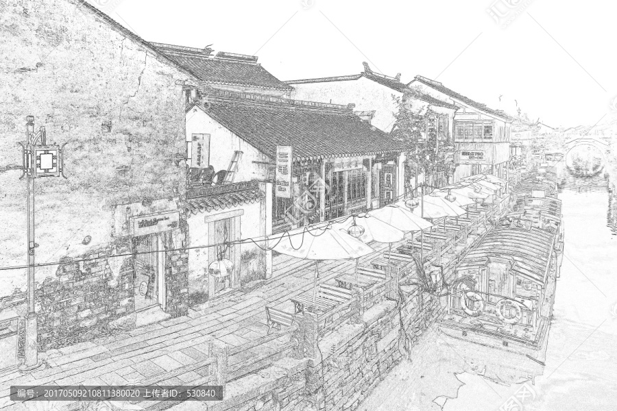江南古鎮(zhèn)線描,合層