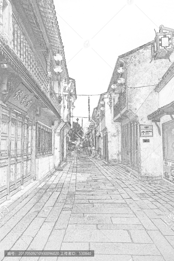 江南古鎮(zhèn)線描,合層