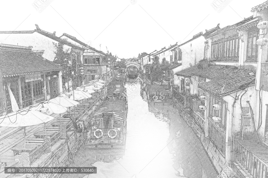 江南古鎮(zhèn)線描,合層
