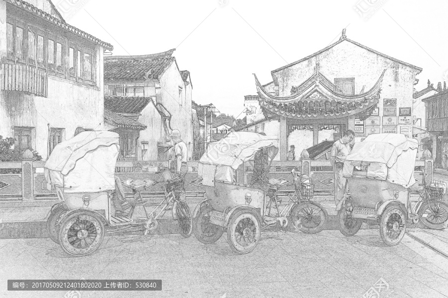 江南古鎮(zhèn)線描,合層