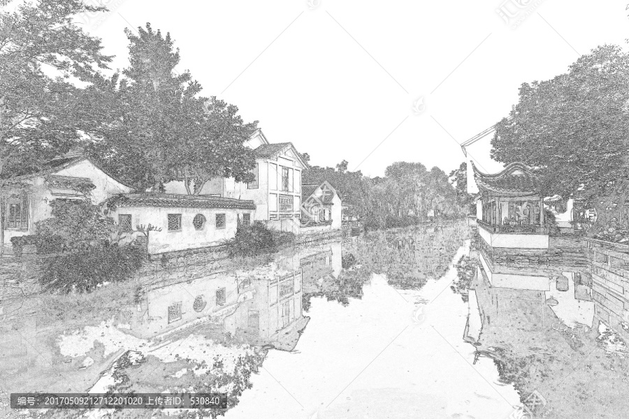 江南古鎮(zhèn)線描,合層