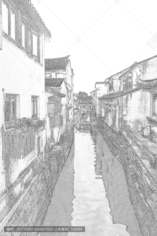 江南古鎮(zhèn)線描,合層