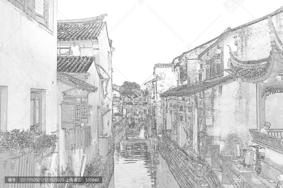 江南古鎮(zhèn)線描,合層
