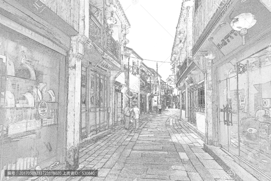 江南古鎮(zhèn)線描,合層
