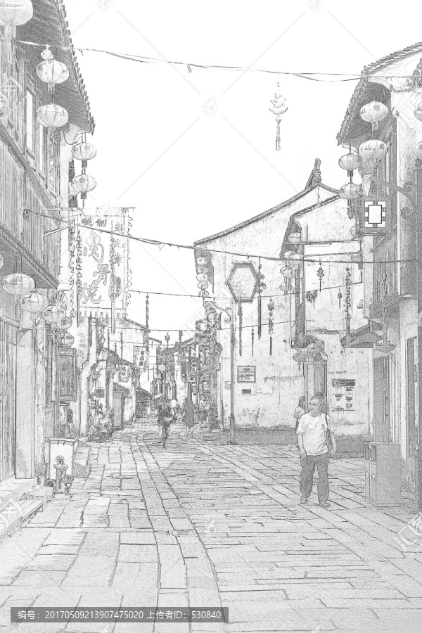 江南古鎮(zhèn)線描,合層
