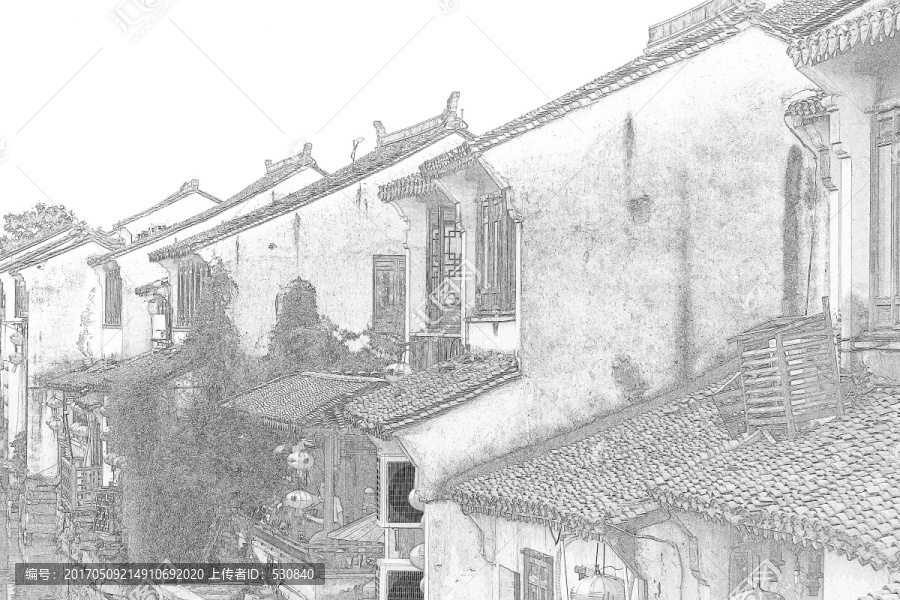 江南水鄉(xiāng)蘇州古鎮(zhèn)線描,合層