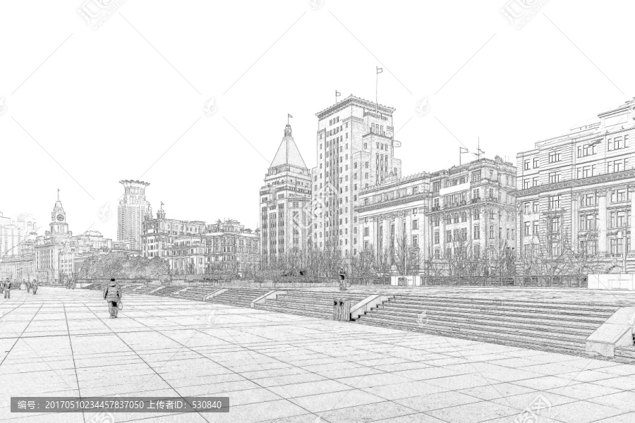 上海外灘老建筑線描合層