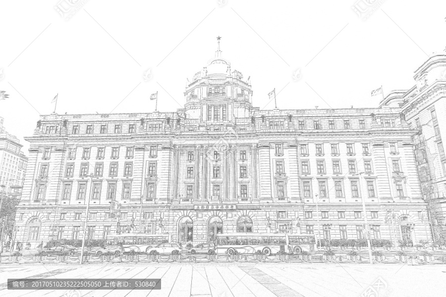 上海外灘老建筑線描合層