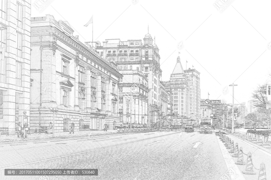上海外灘老建筑線描合層