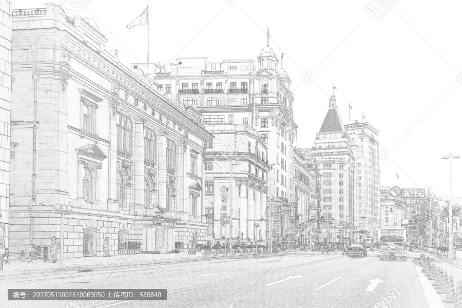 上海外灘老建筑線描合層