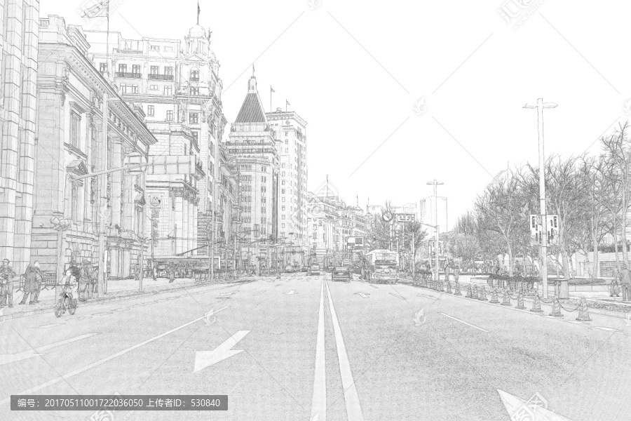 上海外灘老建筑線描合層
