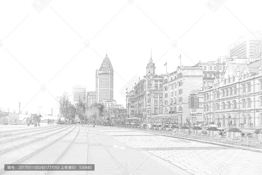 上海外灘老建筑線描合層