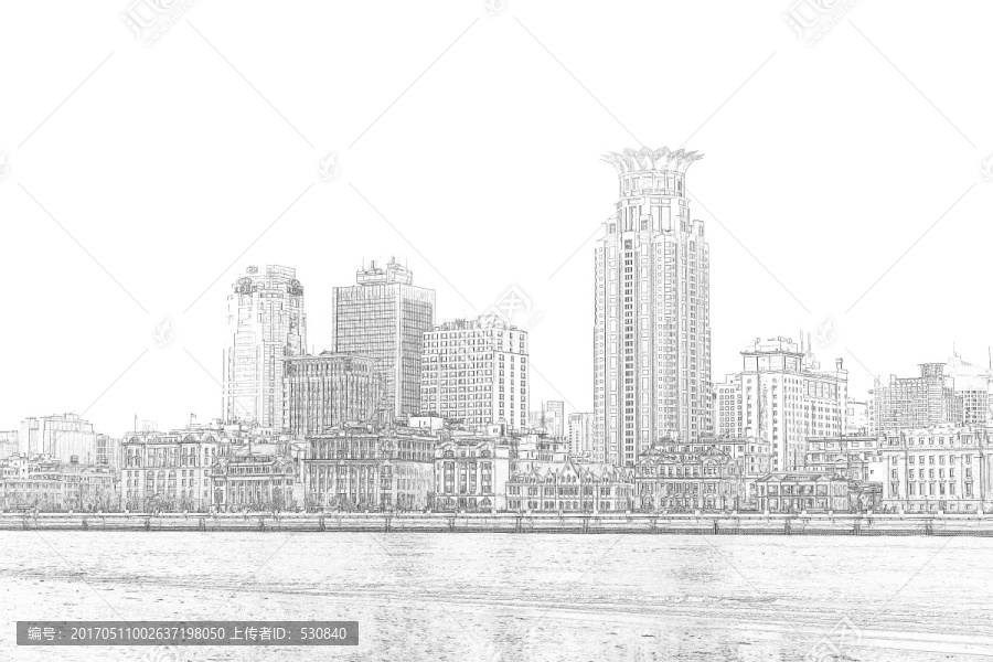 上海外灘老建筑線描合層