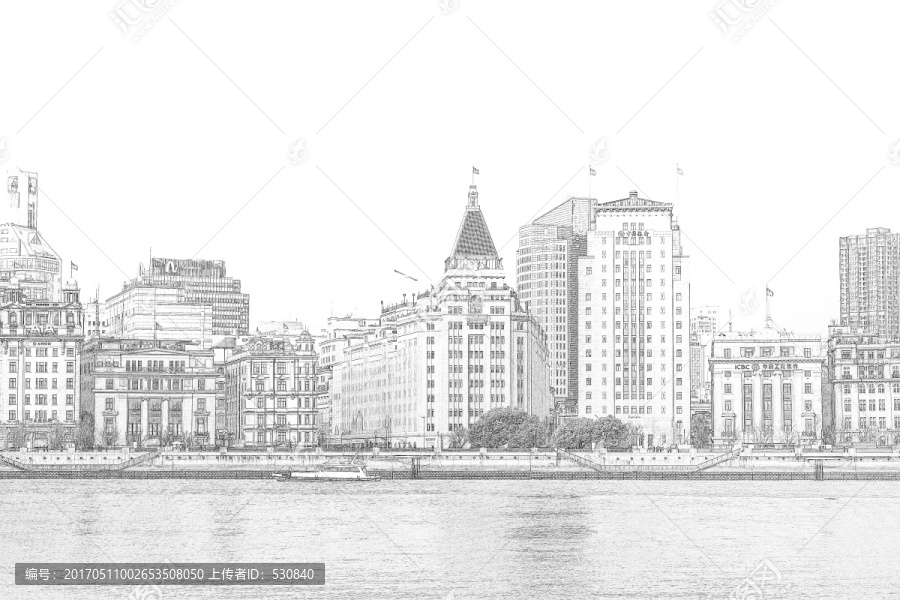 上海外灘老建筑線描合層
