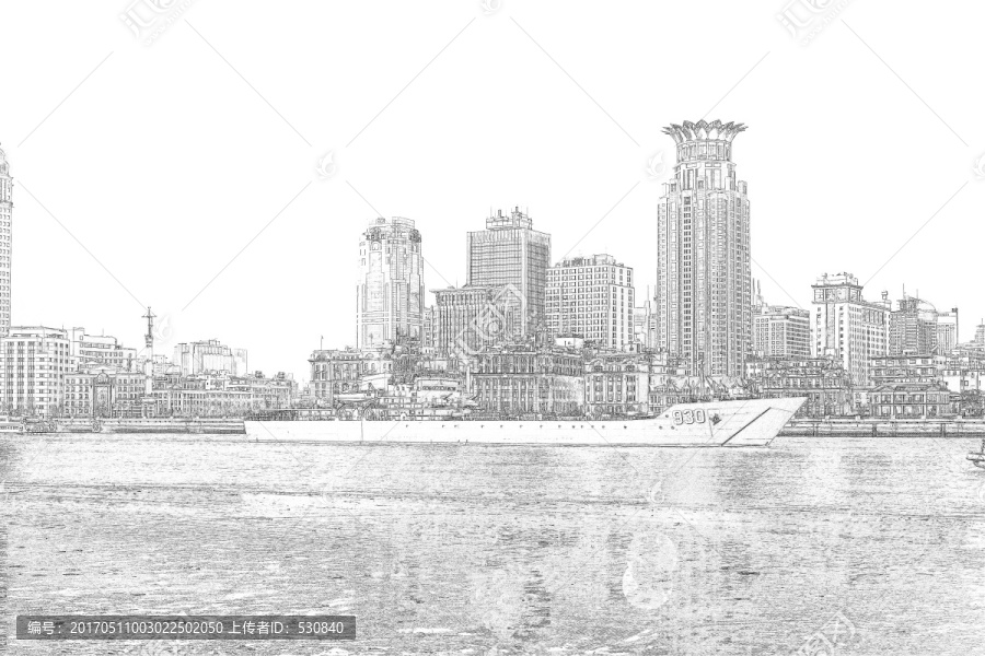 上海外灘老建筑線(xiàn)描合層