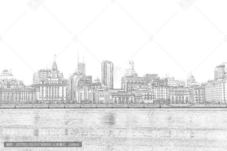 上海外灘老建筑線描合層