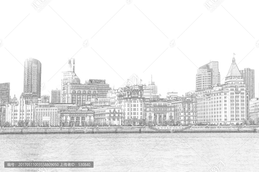 上海外灘老建筑線描合層