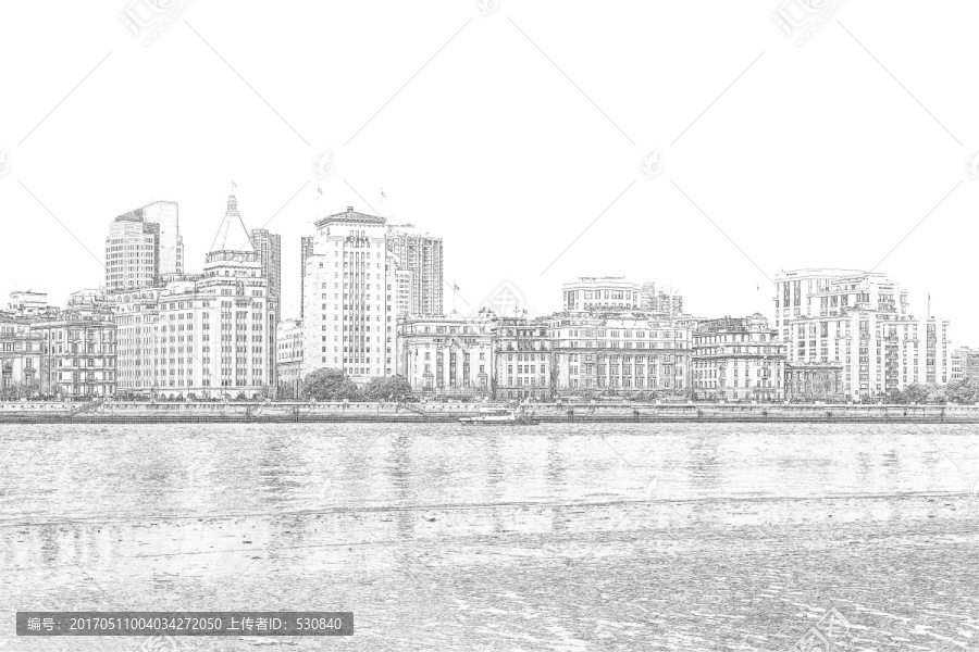 上海外灘老建筑線描合層