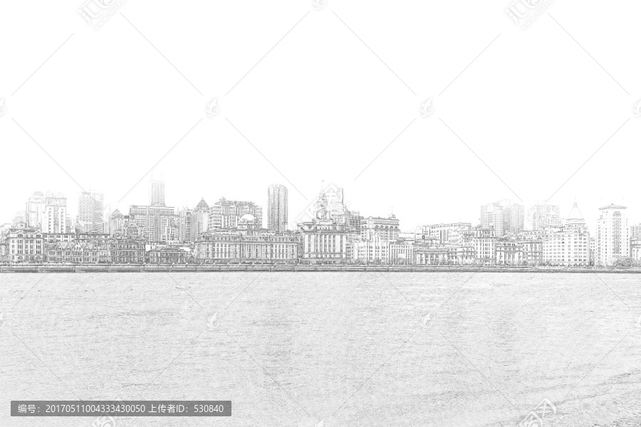 上海外灘老建筑線描合層