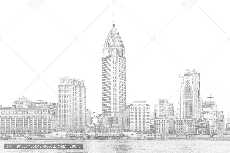 上海外灘老建筑線描合層