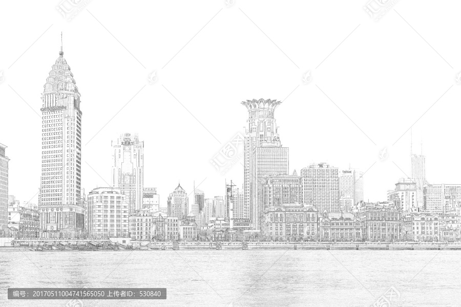 上海外灘老建筑線描合層