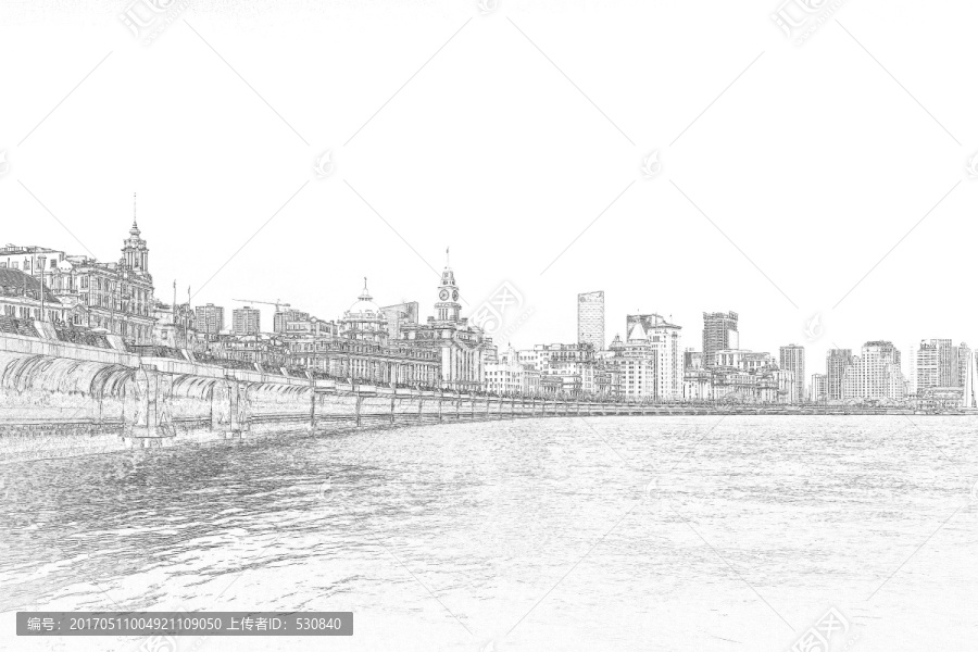 上海外灘老建筑線描合層