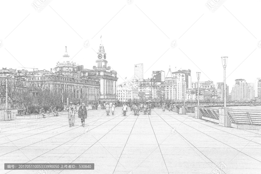 上海外灘老建筑線描合層
