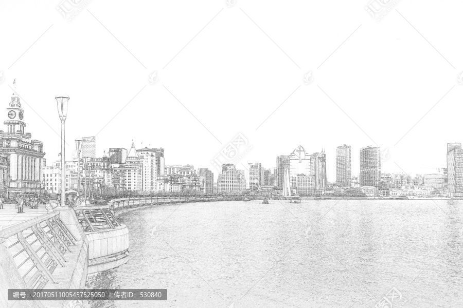 上海外灘老建筑線描合層